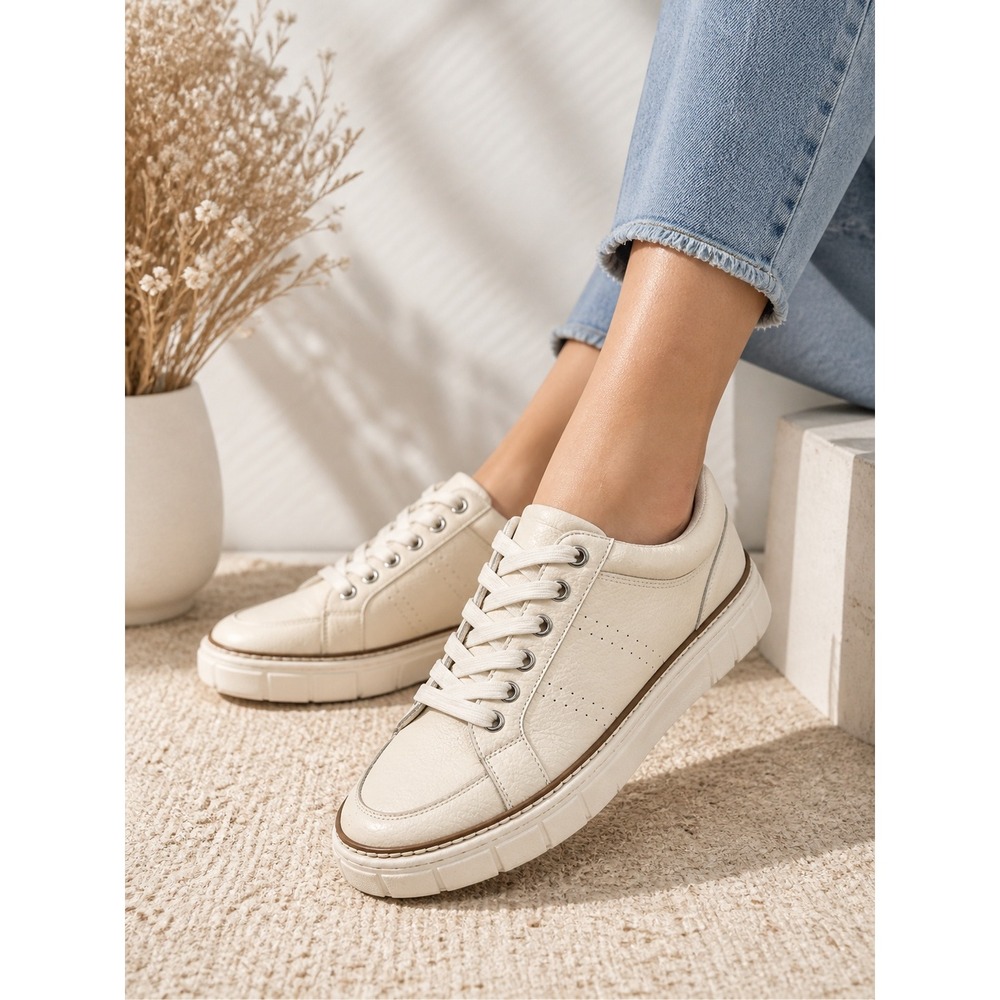 Vince Camuto Womens‎ Off White Pebbled Leather Platform Sneakers Size 8 Low Top